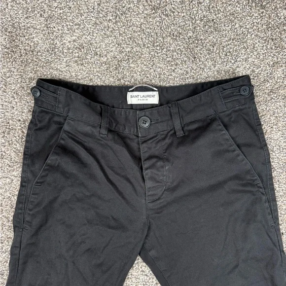 Saint Laurent Paris SLP Black Slim Fit Twill Chinos Side Tab Adjusters Size 29